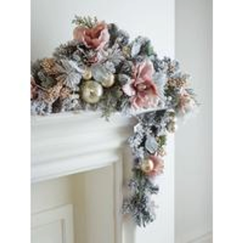 Very Home Frosted Rose Swag Christmas Garland