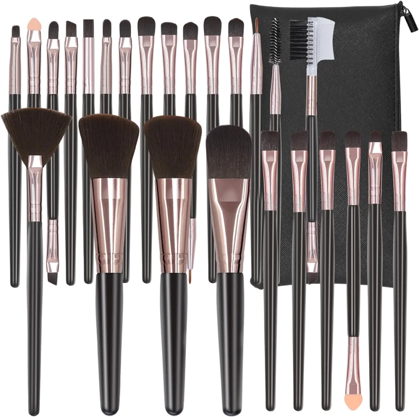 Brochas para Maquillaje, Kit de Brochas de Maquillaje Profesional de 25 Piezas Set Sombras de Brochas para Ojos Sintéticas de Alta Calidad Rubor Pinceles de Maquillaje Facial Kit (Negro)