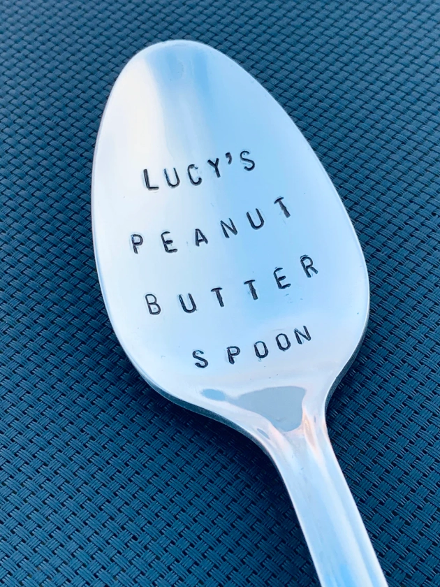 Christmas Gift / Peanut Butter Spoon / Unique Gift/Boyfriend / Teenager / Peanut Lover / Hand Stamped Spoon / Personalized Spoon