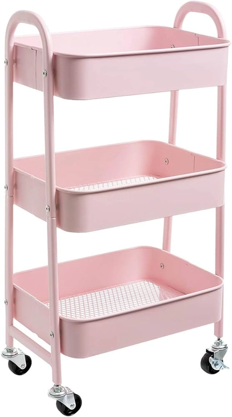 DOEWORKS Storage Cart 3 Tier Metal Utility Cart Rolling Trolley Cart Organizer Cart with Wheels for Kitchen Makeup Bathroom Office, Light Pink : Amazon.co.uk: Home & Kitchen