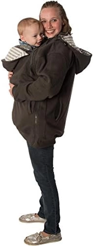 RooCoat Babywearing & Maternity Coat 2.0 Charcoal with Gray Stripes Large