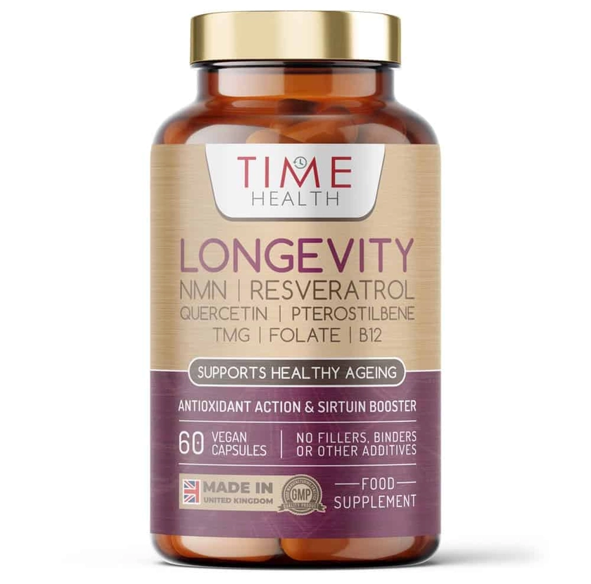 Longevity - UTHEVER NMN, Resveratrol, Quercetin, Pterostilbene, TMG, Folate &amp;amp; B12 - Supports Cellular Energy &amp;amp; Anti-Ageing - 60 Capsules
