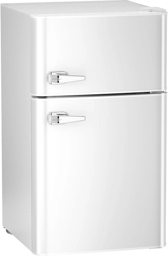 Amazon.com: Antarctic Star Compact Mini Refrigerator Separate Freezer, Small Fridge Double 2-Door Adjustable Removable Retro Stainless Steel Shelves Garage Camper Basement/Dorm/Office 3.2 cu ft.White : Home & Kitchen
