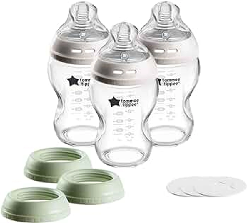 Tommee Tippee Natural Start 3 Uses Glass Baby Bottle, Cup or Jar Set, 9oz, Slow Flow Breast-Like Nipple for a Natural Latch, Leakproof Travel Food Jar Lids