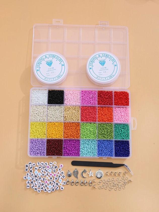 1box/16000pcs 2mm/3mm Glass Seed Beads With Pendant Charms Kit And Letter Beads For Making Jewelry, Bracelets, Necklace, Rings, Diy Art And Craft For Women And Girls