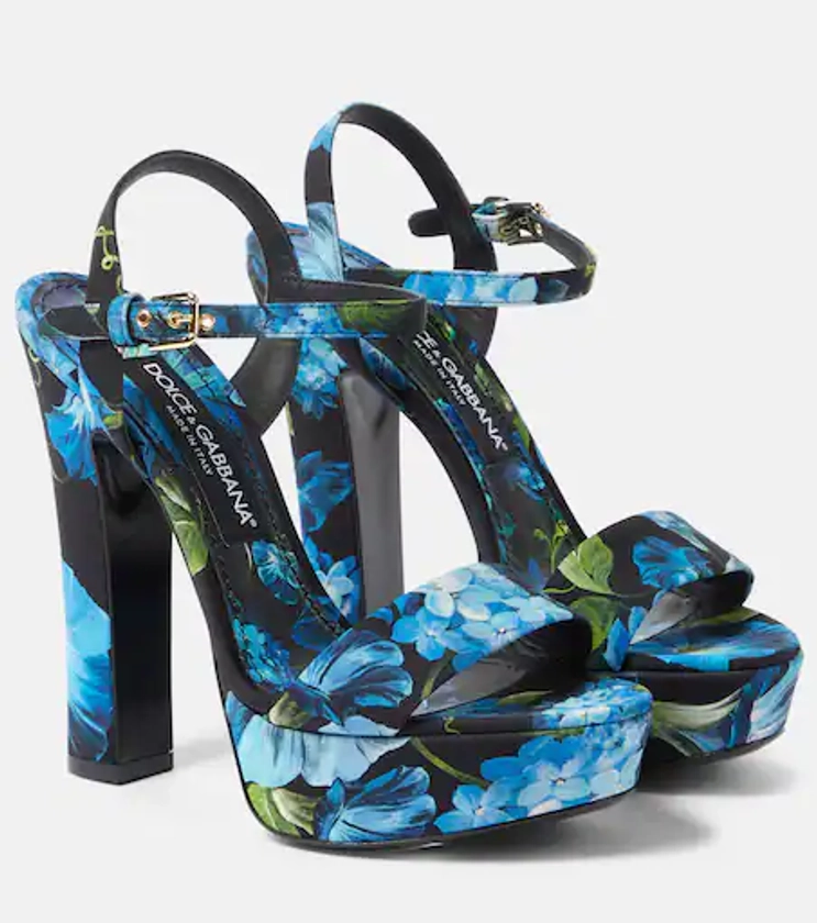 Floral satin platform sandals in multicoloured - Dolce Gabbana | Mytheresa