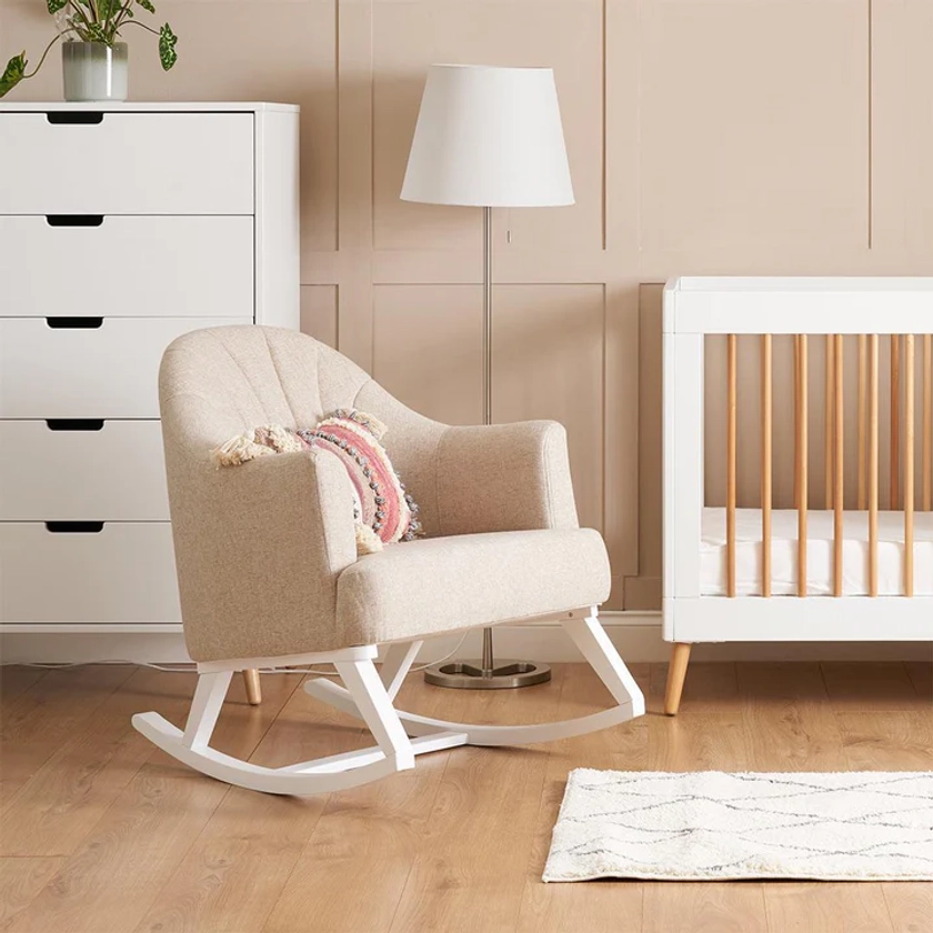 Obaby Round Back Rocking Chair - White + Oatmeal | Natural Baby Shower