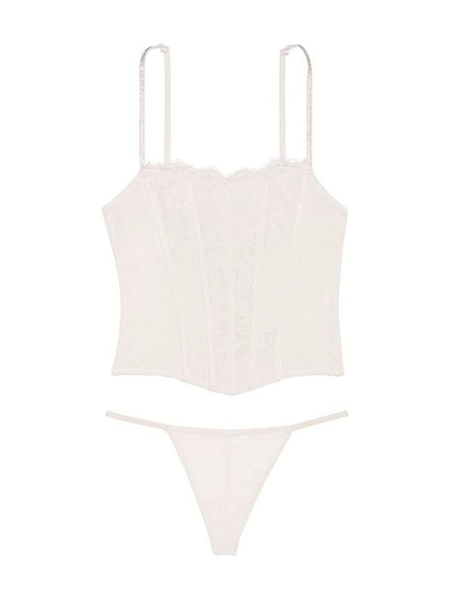 Coconut White Lace Twinkle Shine Strap Corset and Knicker Set | Victoria's Secret United Kingdom