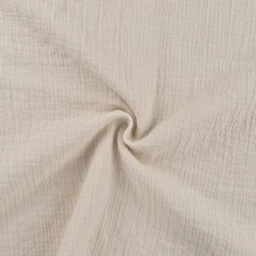Tissu coton lin crinkle uni beige
