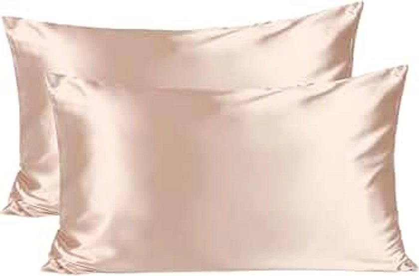 YANIBEST Satin Pillowcase, Silk Pillow Cases for Hair and Skin with Zipper, Standard Pillow Cases Set of 2 for 20"x26", Exquisite Packaging for Women Men