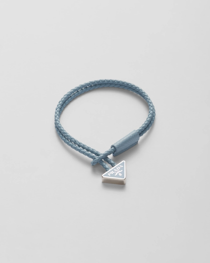 Light Blue Braided Nappa Leather Bracelet | PRADA