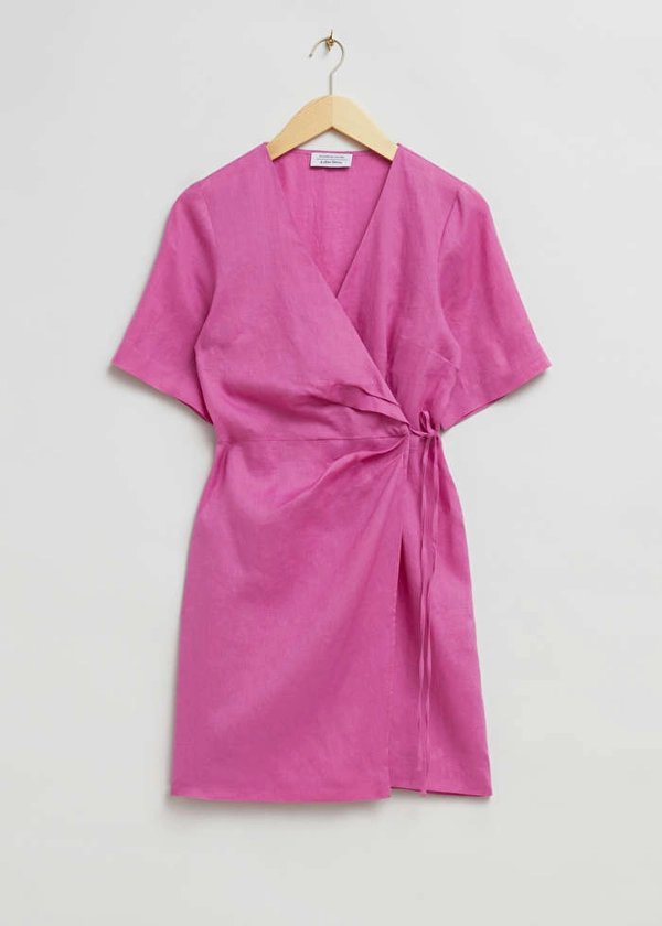 Linen Diagonal Wrap Dress - Bright Pink - & Other Stories PT