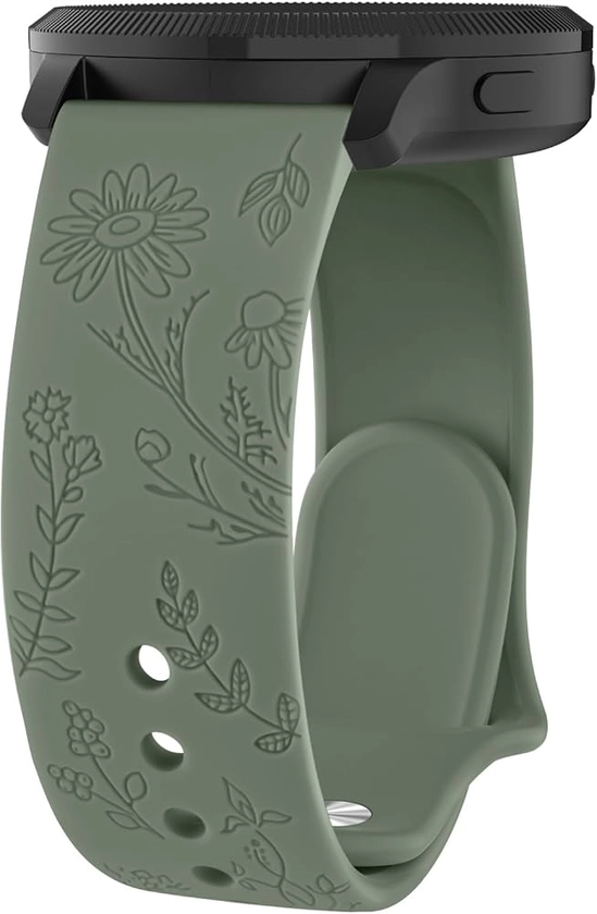 Meliya for Garmin Forerunner 245 Band Forerunner 55 Band Forerunner 165 Band, 20mm Floral Engraved Replacement Band for Forerunner 165 245 645 Music Band/Venu Sq Band/Vivoactive 3 Vivoactive 5 Band