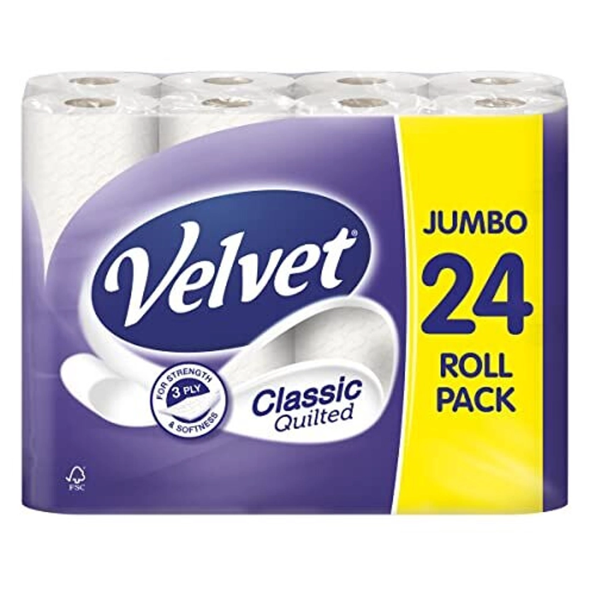 Velvet Classic Quilted Toilet Paper Bulk Buy, 24 White 3 ply Toilet Tissue Rolls, 24 Count (Pack of 1) on OnBuy