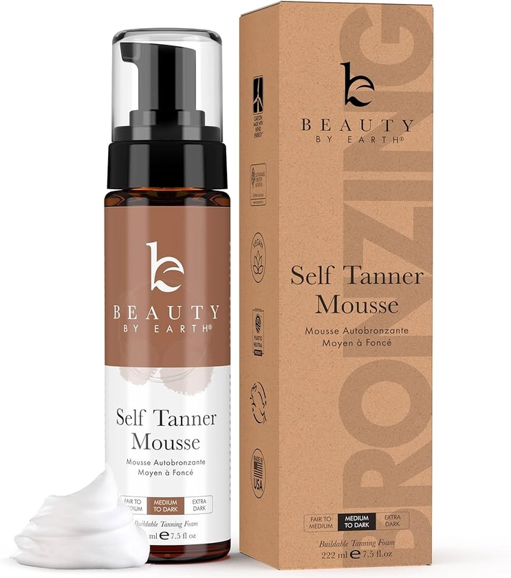 Amazon.com: Beauty by Earth Self Tanner Mousse - Medium to Dark Gradual Self Tanner Foam, Sunless Tanner, Natural Self Tanner Mousse, Tanning Foam Self Tanner : Beauty & Personal Care