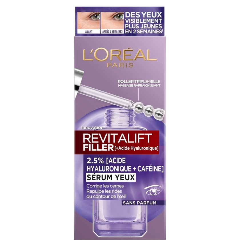 L'Oréal Paris | Sérum Yeux Revitalift Filler à l'Acide Hyaluronique et à la Caféine Sérum Yeux Revitalift Filler à l'Acide Hyaluronique et à la Caféine - 20 ml