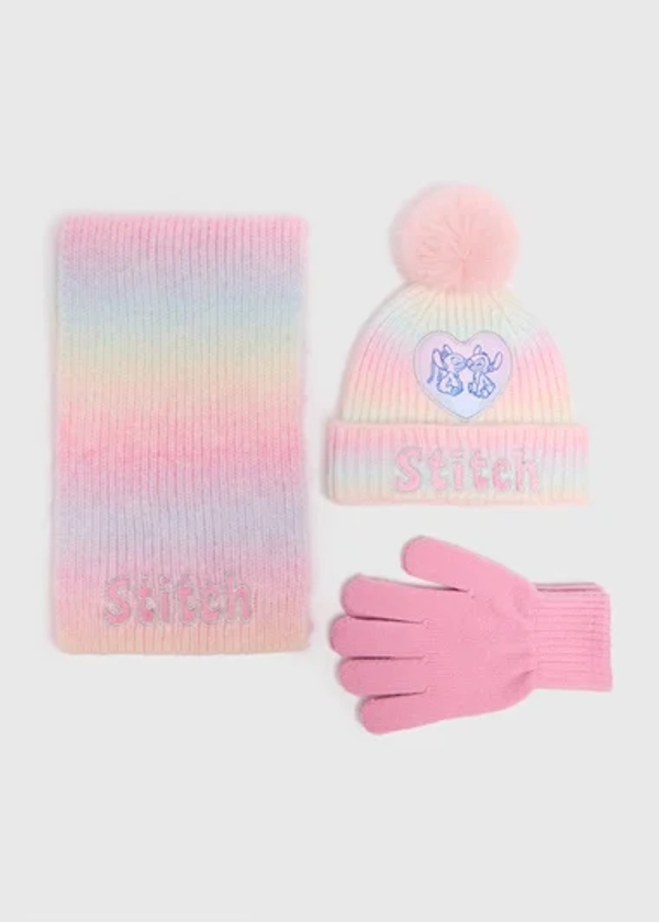 Disney Kids Pink Stitch Hat, Gloves & Scarf Set (3-10yrs)