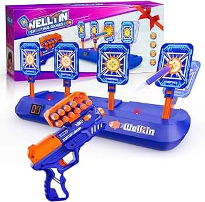 Welltin Digital Shooting Targets with Toy Gun, Electronic Scoring Auto Reset 4 Targets, Shooting Games Toys for 6, 7, 8, 9, 10+ Years Old Boys Girls, Halloween for 6-12 Years Old Boys