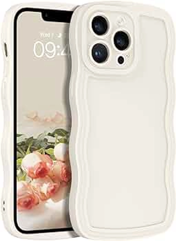 BENTOBEN iPhone 13 Pro Max Case with Cute Wave Curly Frame, Soft Liquid Silicone Slim Flexible Shockproof Camera Full Body Protective Cover Women Girls for iPhone 13 Pro Max Case (White)