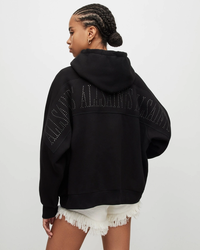 Talon Hotfix Embellished Hoodie Black | ALLSAINTS