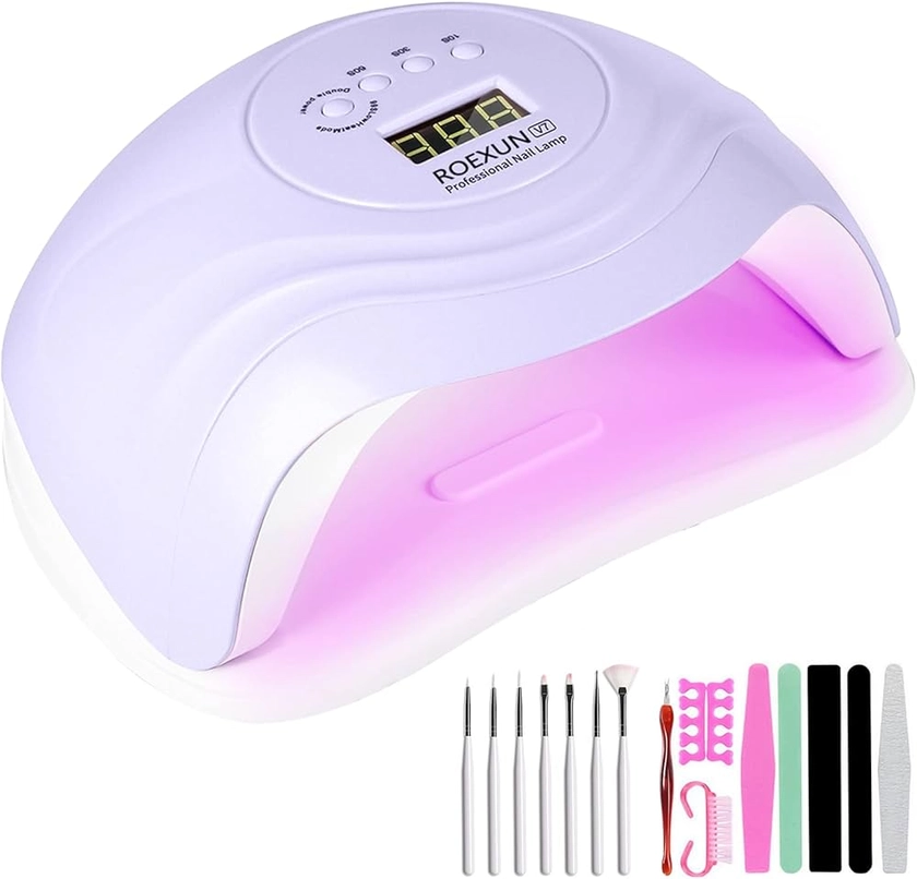 Lampe UV LED Sèche Ongles,168W Portable, Séchoirs, Séchage Rapide 4 Minuterie,avec Capteur Automatique et LCD Ecran Pour Toutes Les Gels Violet