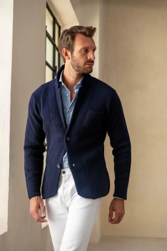 Veste en tricot bleu - Laine et cachemire - Made in Italy