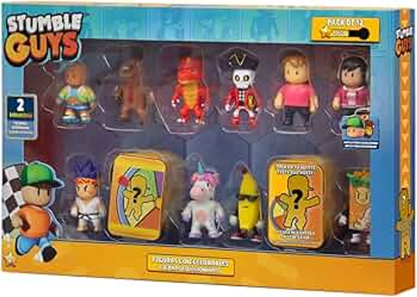 Bizak Stumble Guys 64112081 Lot de 12 figurines d'action 6 cm, 2 groupes de personnages à collectionner, licence officielle du jeu vidéo de démolitions, adultes fans et garçons ou filles à partir de 8