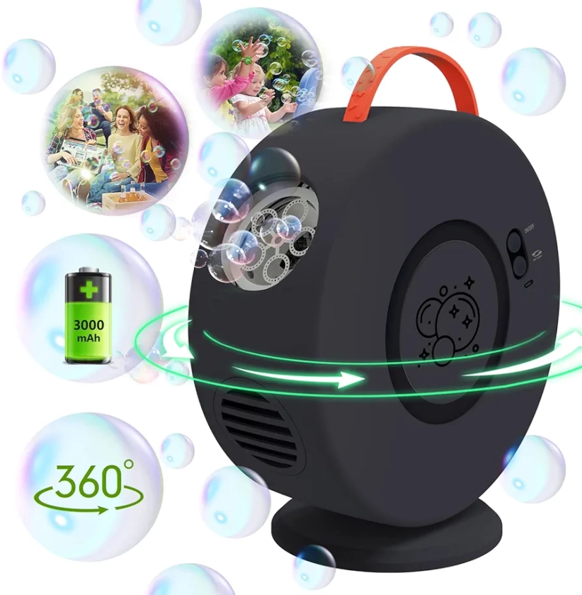 Bubble Machine for Kids Toddlers,Automatic Bubble Blower Rechargeable, 90° 360° Auto Rotatable Portable Bubble Maker Electric Bubbles Toy for 3 4 5 Year Old, Outdoor Wedding Party Birthday Gifts