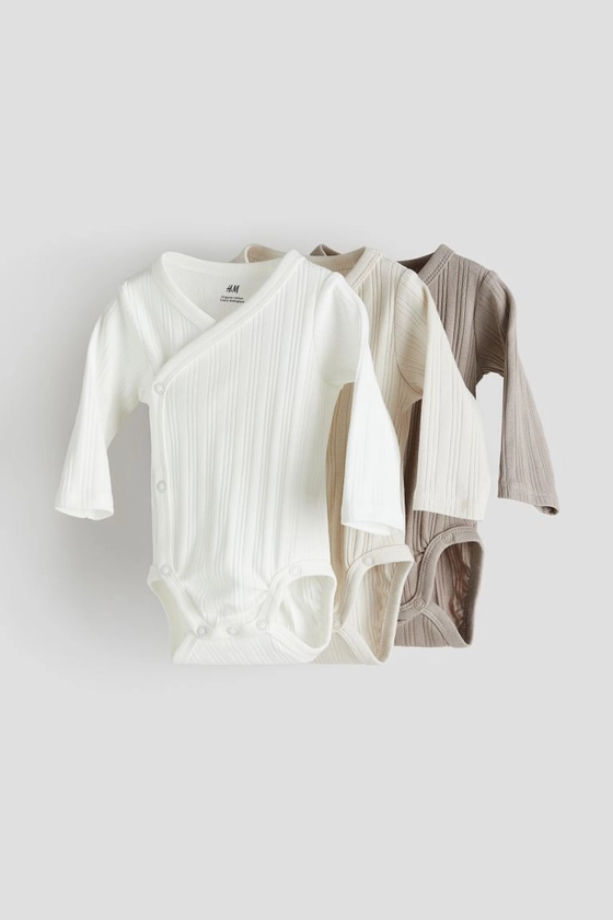 Lot de 3 bodies croisés - Manches longues - Grège clair/beige clair - ENFANT | H&M FR