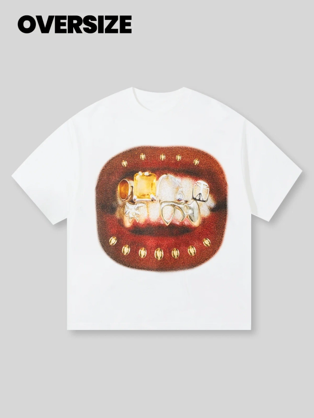 BOUNCE BACK© Retro Lip Grills Print T-Shirt
