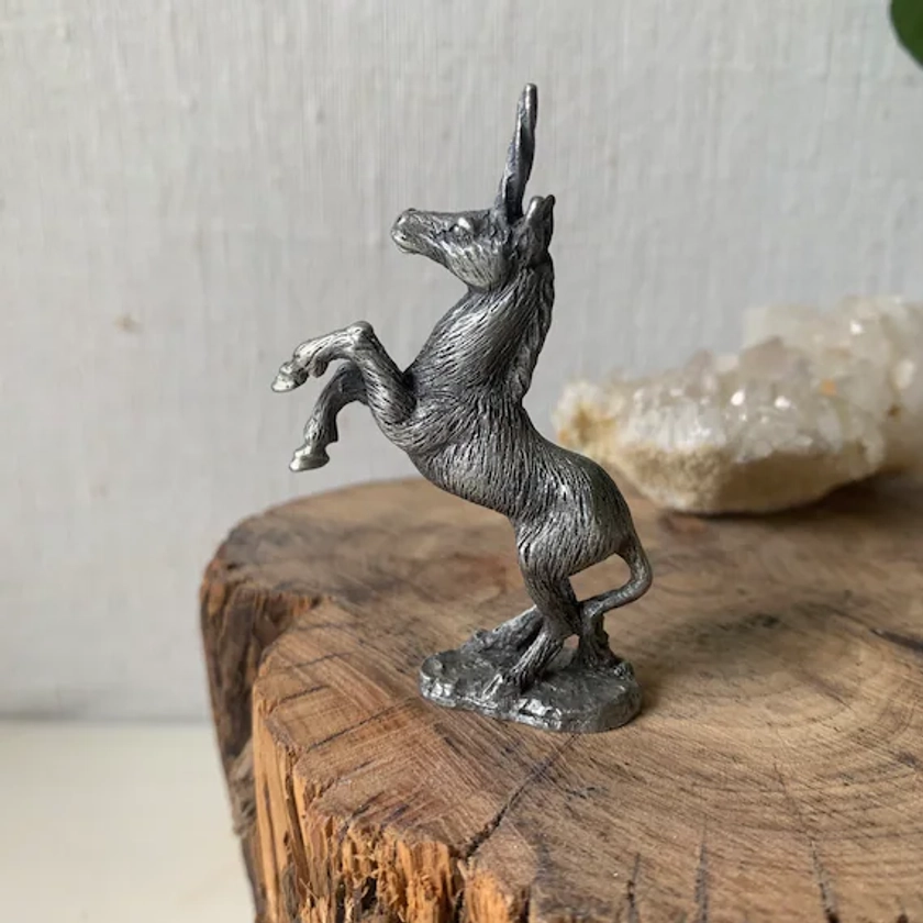 Vintage Pewter Unicorn Figurine - Horse with Horn Silver Tone Miniature - Terrarium Figure - Fantasy Unicorns Collectibles