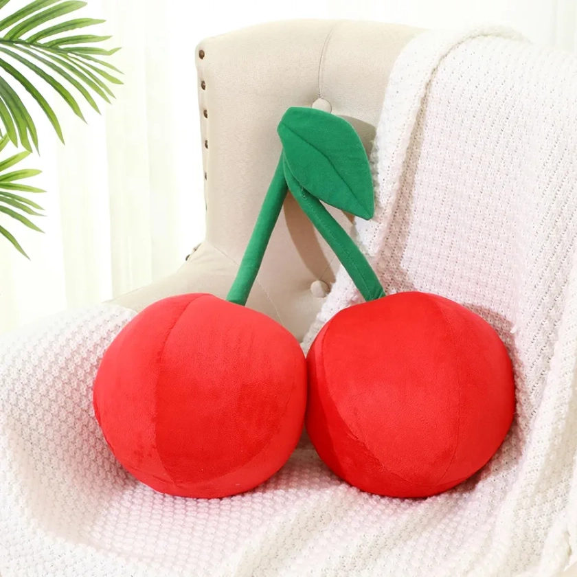 Decorative Cherry Plush Cute Fruit Plush Pillow Kawaii Hugging Plushies Gift Soft Novelty Pillow Toy Cushion Seat Decor for Kids Girl Home