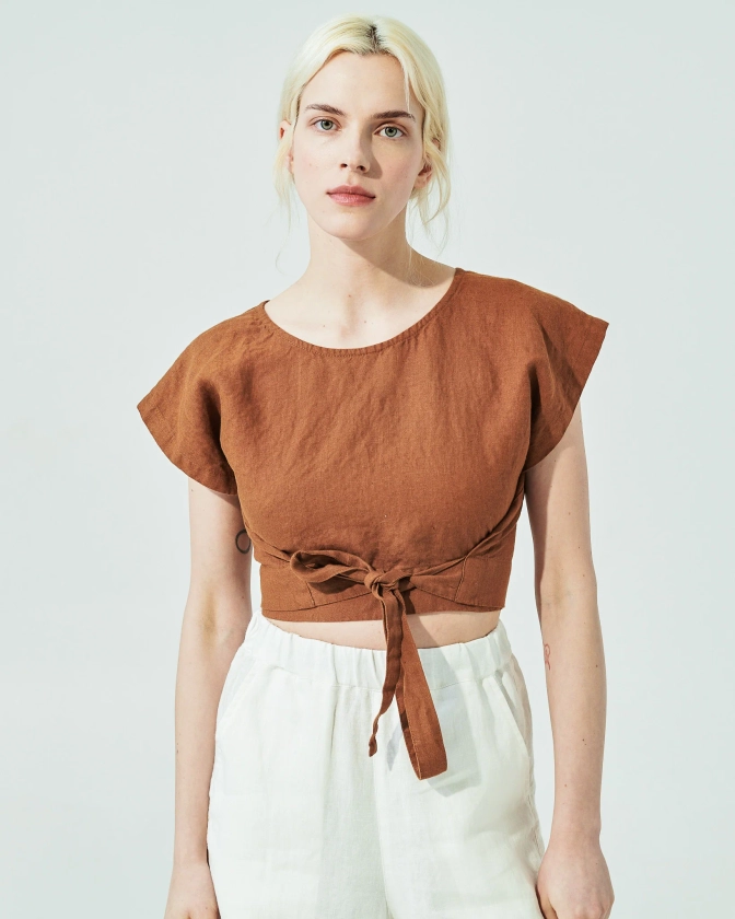 AUGUSTINE cropped linen wrap top (SS24)