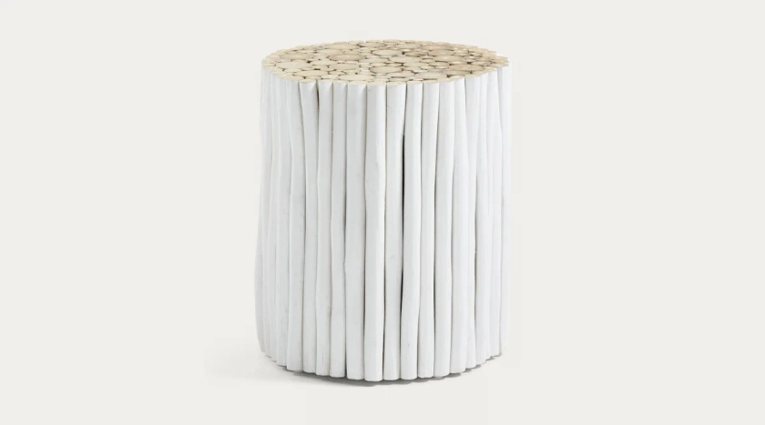 Table d'appoint Filip en teck massif blanc Ø 35 cm | Kave Home®