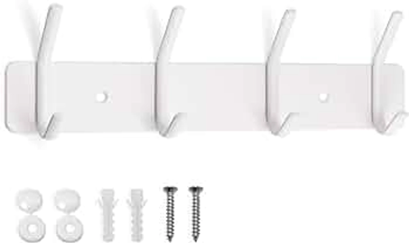 YONIAK Coat Hooks Wall Mounted, Heavy Duty Coat Rack for Wall, Metal Wall Hooks for Hanging Clothes, Keys, Hats, Robes and Towels in Wardrobe, Closet, Bedroom, Bathroom, 4 Dual Hooks, White