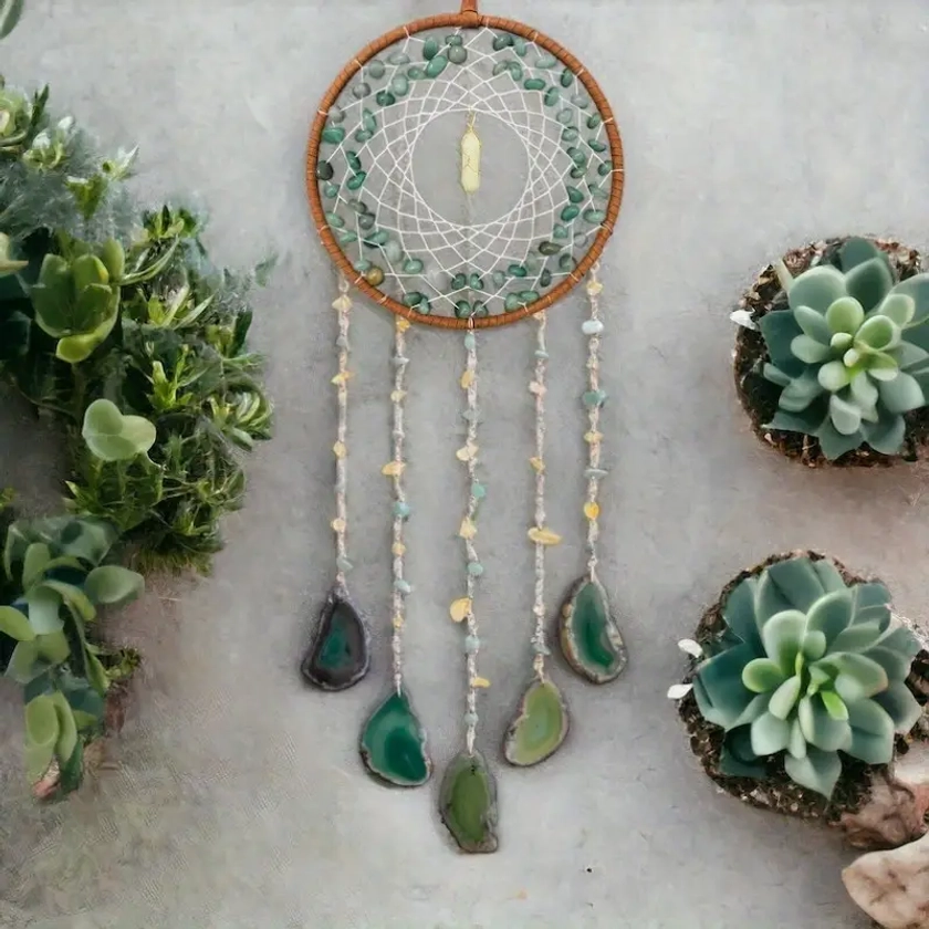 Bohemian Green Agate Dream Catcher Natural Gemstone Wind - Temu