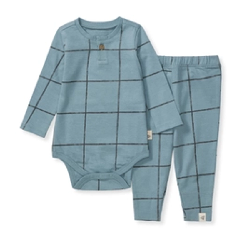 Swiss Check Baby Boy Bodysuit & Pant Set