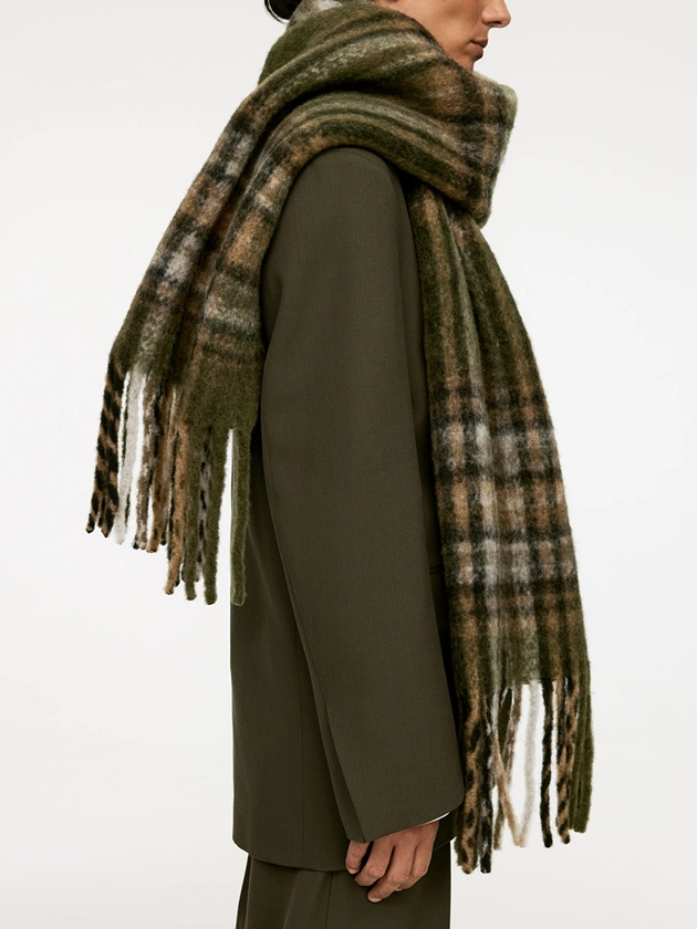 Wool Blend Scarf - Khaki Green/Multi Colour - ARKET GB