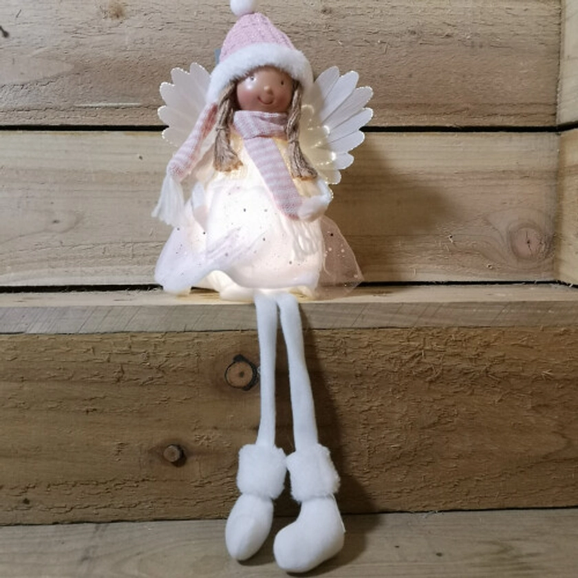 Premier 50cm Christmas Sitting Angel with Wings & LED Light - Pink Hat on OnBuy