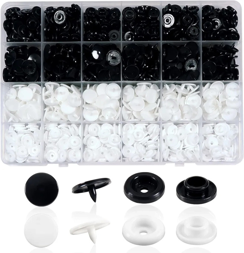 TOAOB 240 Ensembles Boutons Pressions Plastiques T5 12mm Blanc Noir pour Accessoires Couture Vêtements DIY Craft Scrapbook