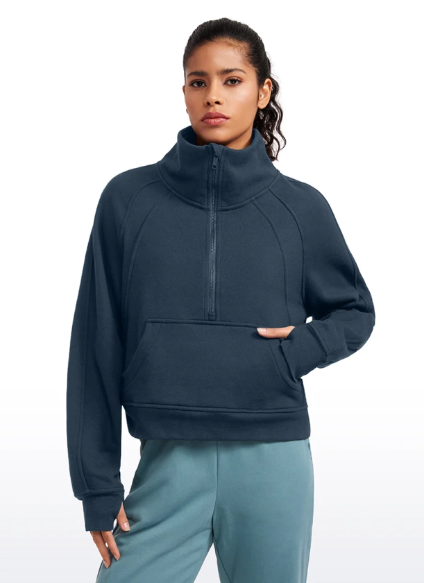 CRZ YOGA Women's Oversied Fit Outerwear Fleece Lined Half Zip Hoodies