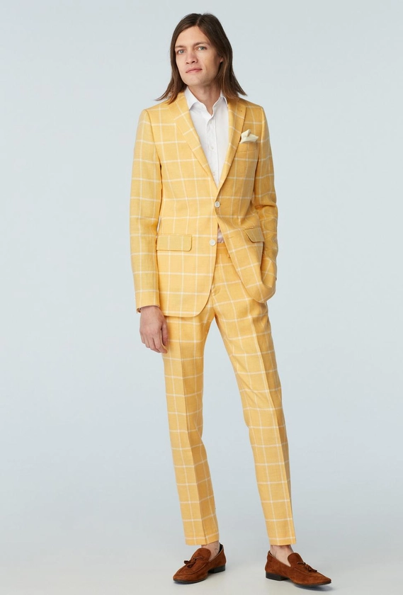 Custom Suits Made For You - Madesimo Linen Windowpane Yellow Suit | INDOCHINO
