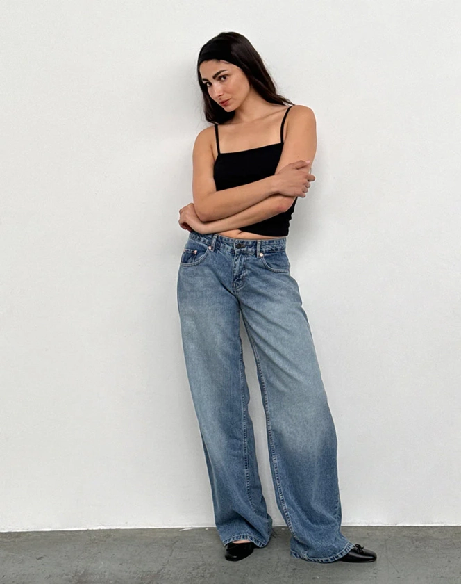 Roomy Extra Wide Low Rise Jeans in Powder Blue