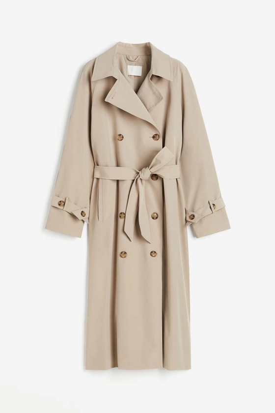 Double-breasted trenchcoat - V-neck - Long sleeve - Beige - Ladies | H&M GB