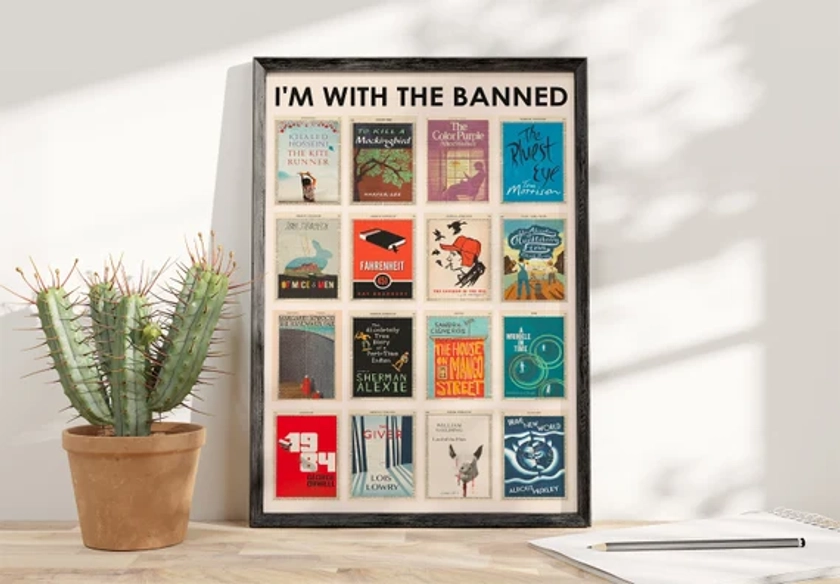 I'm With The Banned Books Cover Poster, Book Vintage Lover Poster, Banned Book Canvas, Librarian Poster, Reading Lover, Gift Book Lover