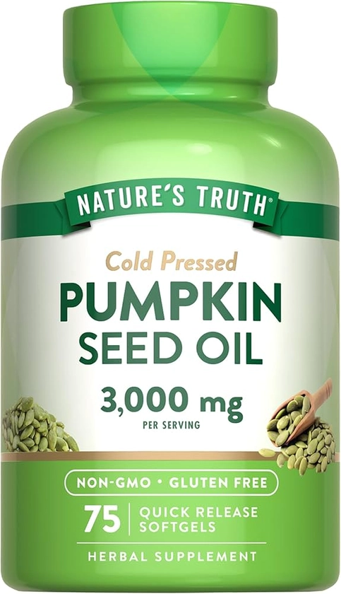 Amazon.com: Nature's Truth Pumpkin Seed Oil | 3000mg | 75 Softgels | Cold Pressed Herbal Supplement | Non-GMO & Gluten Free Supplement : Health & Household