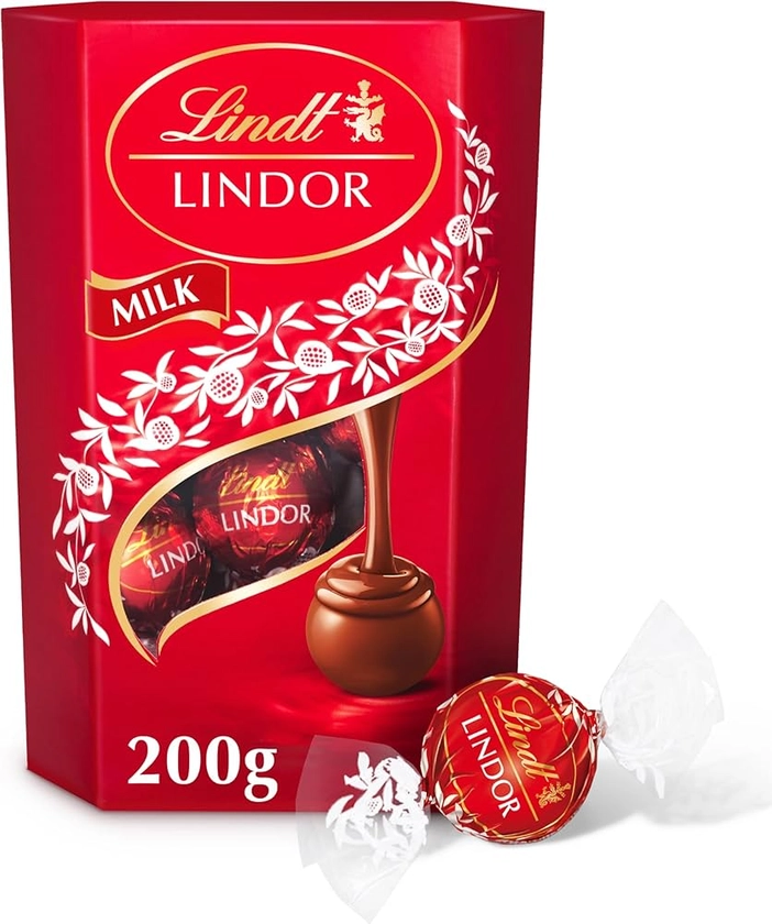 Lindt Lindor Milk Chocolate Truffles Box - Approx 16 balls, 200g - Chocolate Truffles with a Smooth Melting Filling - Gift Present - Birthday, Celebrations, Congratulations, Thank you