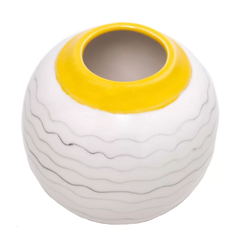 Vaso Decorativo de cerâmica branco/amarelo 14x13cm