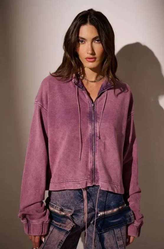 JUST WANNA ROCK ZIP UP SWEATSHIRT IN PURPLE