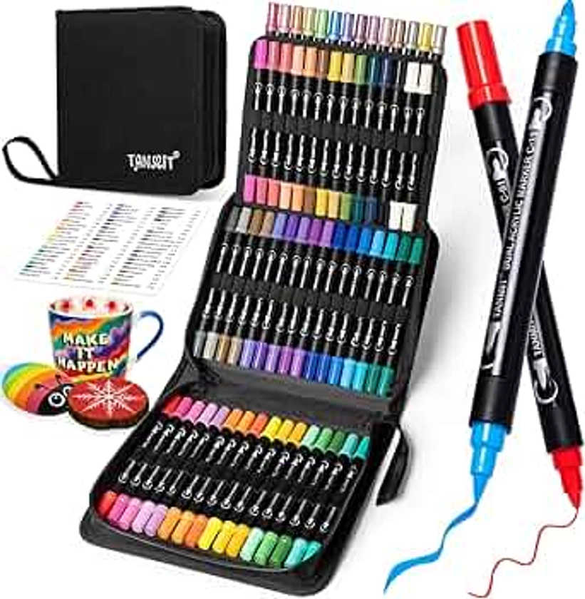 60 Colors Acrylic Paint Pens, Dual Tip Acrylic Paint Markers with Brush Tip and Fine Tip, Acrylic Pens for Rock Painting, Wood, Canvas, Stone, Glass, Ceramic,DIY Crafts Making Art Supplies